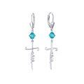 wholesale 925 Sterling Silver Cross Drop Earrings with Blue Crystal Beads - Religious Faith  for Her Him-0-0
