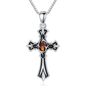 Sterling Silver Gothic Agate Cross Pendant Necklace-0