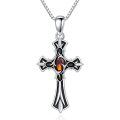 wholesale 925 Sterling Silver Gothic Red Stone Cross Pendant Necklaces for Women and Men s-0-0