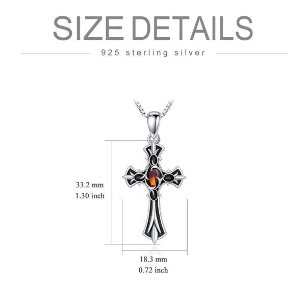 Sterling Silver Gothic Agate Cross Pendant Necklace-1