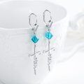 wholesale 925 Sterling Silver Cross Drop Earrings with Blue Crystal Beads - Religious Faith  for Her Him-0-4