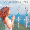 wholesale 925 Sterling Silver Cross Drop Earrings with Blue Crystal Beads - Religious Faith  for Her Him-0-5