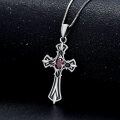 wholesale 925 Sterling Silver Gothic Red Stone Cross Pendant Necklaces for Women and Men s-0-4