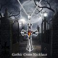 wholesale 925 Sterling Silver Gothic Red Stone Cross Pendant Necklaces for Women and Men s-0-5