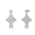 wholesale 925 Sterling Silver Celtic Knot Cross Drop Dangle Stud Earrings with Cubic Zirconia s for Women and Girls-0-0