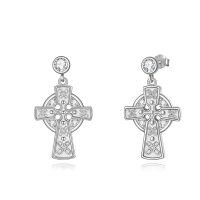 wholesale 925 Sterling Silver Celtic Knot Cross Drop Dangle Stud Earrings with Cubic Zirconia s for Women and Girls- Rhodium Plated