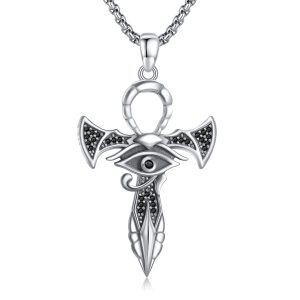 Sterling Silver Ankh Eye of Horus Cross Pendant Necklace with Stainless Steel Chain-0