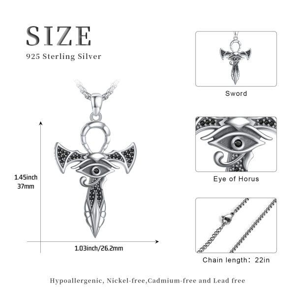 Sterling Silver Ankh Eye of Horus Cross Pendant Necklace with Stainless Steel Chain-1