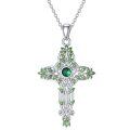 wholesale 925 Sterling Silver Emerald Green Leaf Cross Pendant Necklace with 18+2 Chain Celtic Jewelry for Women Girls Gift-0-0