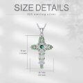 wholesale 925 Sterling Silver Emerald Green Leaf Cross Pendant Necklace with 18+2 Chain Celtic Jewelry for Women Girls Gift-0-1