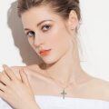 wholesale 925 Sterling Silver Emerald Green Leaf Cross Pendant Necklace with 18+2 Chain Celtic Jewelry for Women Girls Gift-0-2