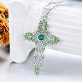 wholesale 925 Sterling Silver Emerald Green Leaf Cross Pendant Necklace with 18+2 Chain Celtic Jewelry for Women Girls Gift-0-3