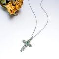 wholesale 925 Sterling Silver Emerald Green Leaf Cross Pendant Necklace with 18+2 Chain Celtic Jewelry for Women Girls Gift-0-4
