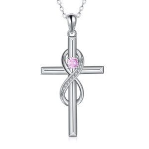 Sterling Silver Infinity Cross Pendant Necklace-0