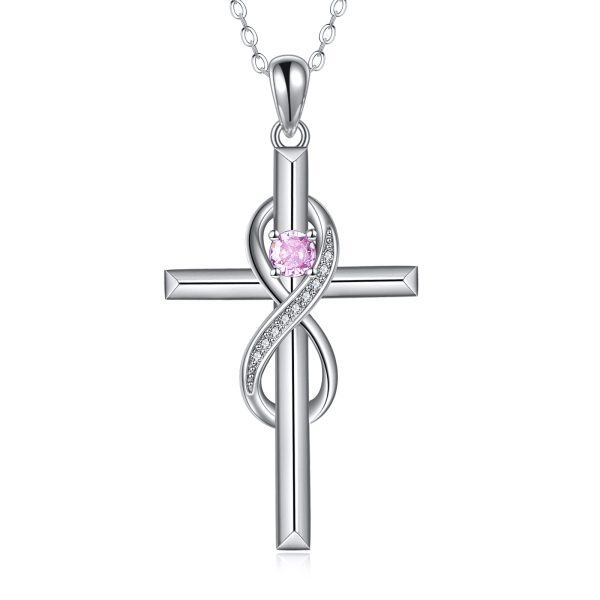 Sterling Silver Infinity Cross Pendant Necklace-0