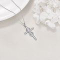 wholesale 925 Sterling Silver Pink Cubic Zirconia Infinity Cross Necklace for Women Girls-0-4
