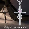 wholesale 925 Sterling Silver Pink Cubic Zirconia Infinity Cross Necklace for Women Girls-0-5