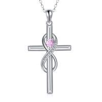 wholesale 925 Sterling Silver Pink Cubic Zirconia Infinity Cross Necklace for Women Girls- Rhodium Plated