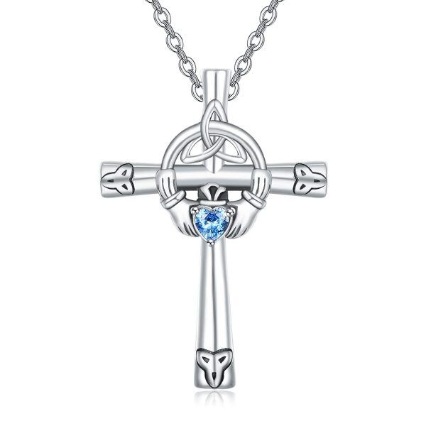 Sterling Silver Claddagh Cross Pendant Necklace-0