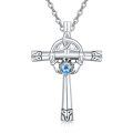wholesale 925 Sterling Silver Blue CZ Claddagh Cross Pendant Necklace for Women Girls-0-0
