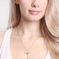 wholesale 925 Sterling Silver Blue CZ Claddagh Cross Pendant Necklace for Women Girls-0-2