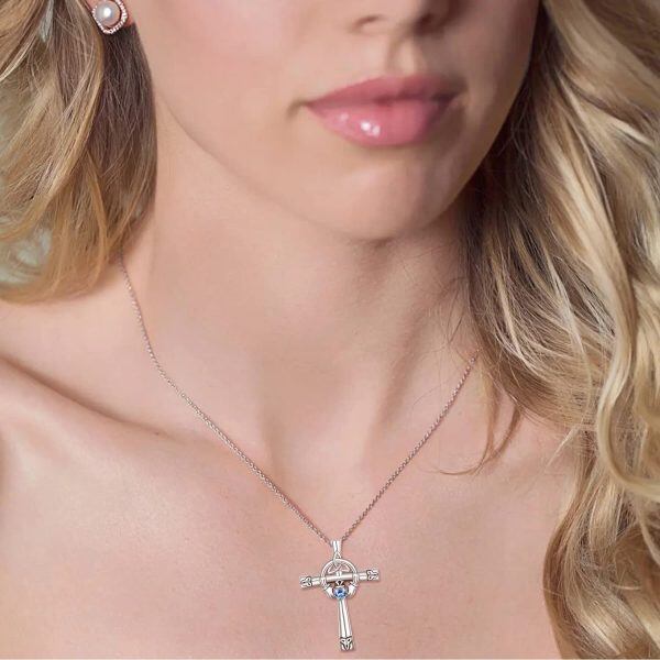 Sterling Silver Claddagh Cross Pendant Necklace-3