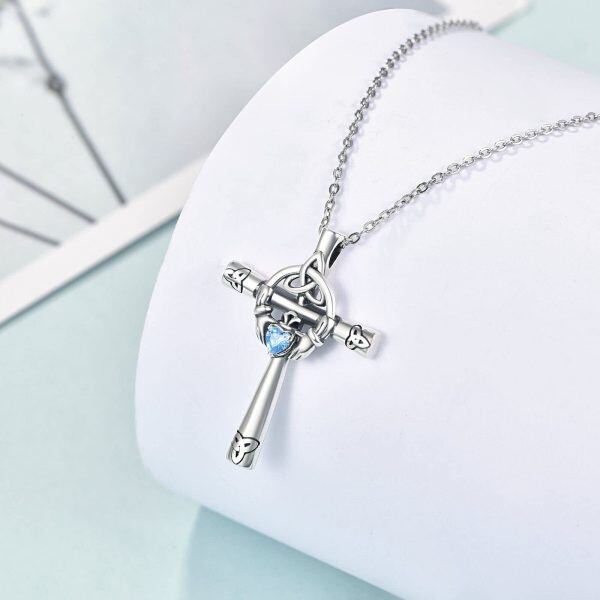 Sterling Silver Claddagh Cross Pendant Necklace-4