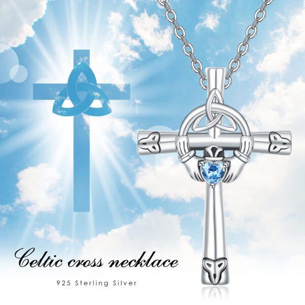 Sterling Silver Claddagh Cross Pendant Necklace-5