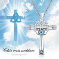 wholesale 925 Sterling Silver Blue CZ Claddagh Cross Pendant Necklace for Women Girls-0-5