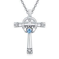 wholesale 925 Sterling Silver Blue CZ Claddagh Cross Pendant Necklace for Women Girls- Rhodium Plated