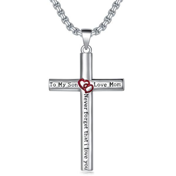 Sterling Silver To My Son Cross Pendant Necklace with Stainless Steel Chain-0