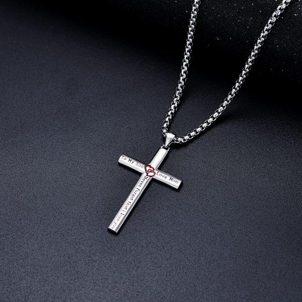 Sterling Silver To My Son Cross Pendant Necklace with Stainless Steel Chain-2