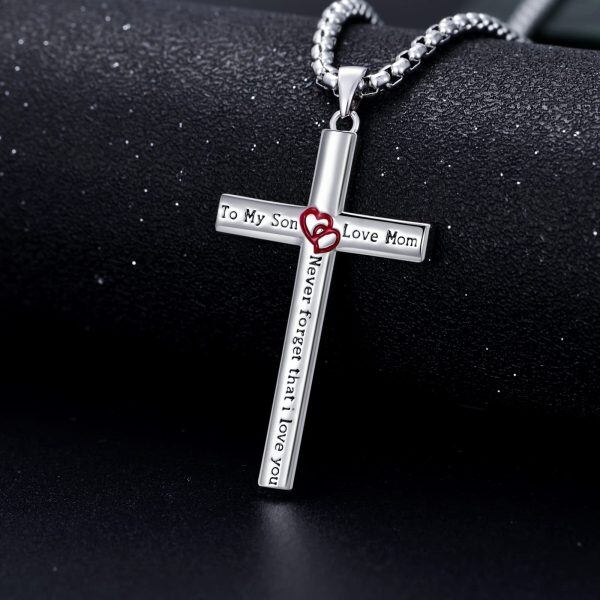 Sterling Silver To My Son Cross Pendant Necklace with Stainless Steel Chain-3