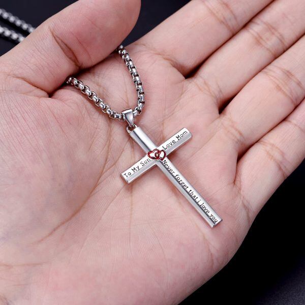 Sterling Silver To My Son Cross Pendant Necklace with Stainless Steel Chain-4