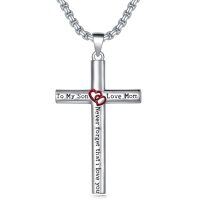 wholesale 925 Sterling Silver &  Cross Pendant with Engraved Message To My Son Love Mom Never Forget That I Love You - 24 inch Chain Necklaces for Men Women Boys Girls s- Rhodium Plated
