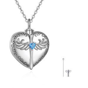 Sterling Silver Angel Wings Cross Heart Urn Necklace for women-0