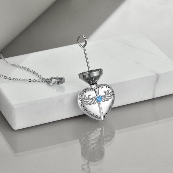 Sterling Silver Angel Wings Cross Heart Urn Necklace for women-3