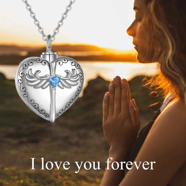 Sterling Silver Angel Wings Cross Heart Urn Necklace for women-5