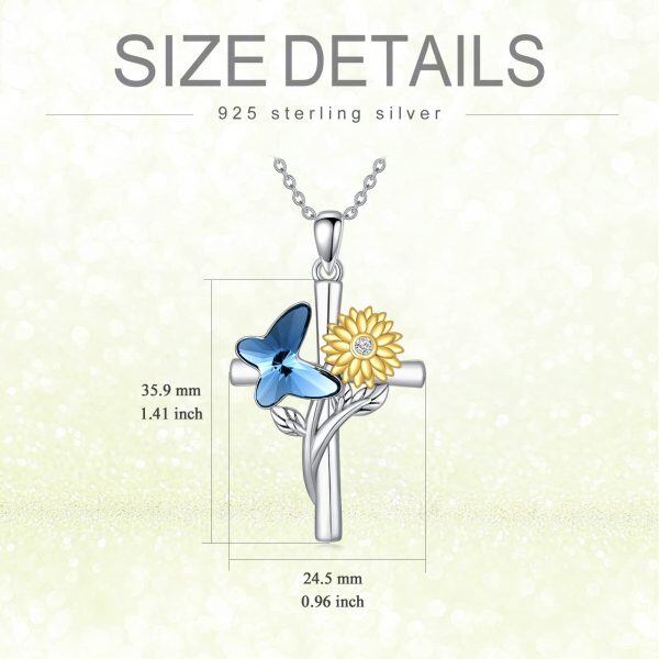 Sterling Silver Crystal Butterfly Sunflower Cross Pendant Necklace for women-1