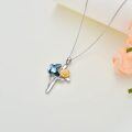 wholesale 925 Sterling Silver Blue Crystal Butterfly & Yellow Flower Cross Pendant Necklace for Women Girls Wife Girlfriend Gift-0-4