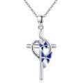 wholesale 925 Sterling Silver Butterfly Cross Pendant Necklaces with Blue Enamel Gifts for Women Girls-0-0