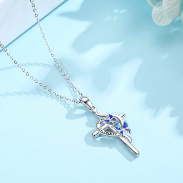 Sterling Silver Enamel Butterfly Cross Pendant Necklace for women-4