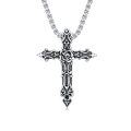 wholesale 925 Sterling Silver Gothic Cross with Black Rose Stone Necklace - Christian Religious  for Women and Girls-0-0