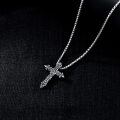 wholesale 925 Sterling Silver Gothic Cross with Black Rose Stone Necklace - Christian Religious  for Women and Girls-0-5