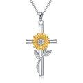 wholesale 925 Sterling Silver Sunflower Cross Pendant Necklace - Mother's Day Gifts for Her-0-0