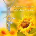 wholesale 925 Sterling Silver Sunflower Cross Pendant Necklace - Mother's Day Gifts for Her-0-5