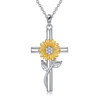 wholesale 925 Sterling Silver Sunflower Cross Pendant Necklace - Mother's Day Gifts for Her- Rhodium And Gold Plated