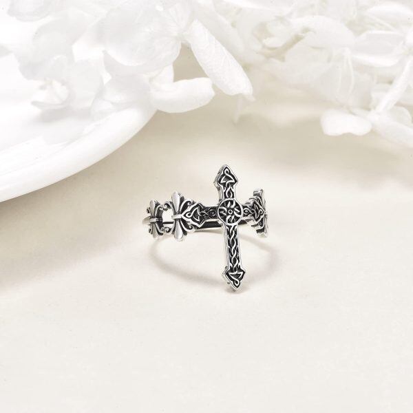 Sterling Silver Oxidized Celtic Cross Adjustable Rings for men-4