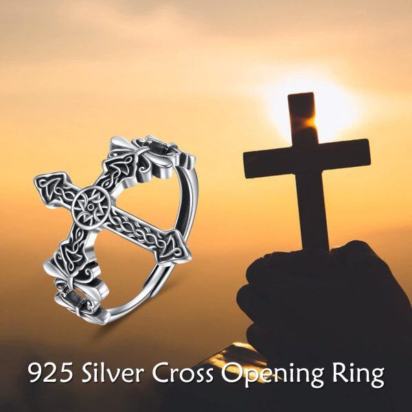 Sterling Silver Oxidized Celtic Cross Adjustable Rings for men-5