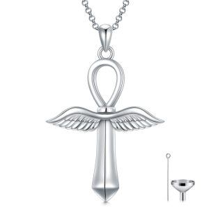 Sterling Silver Ankh Cross Urn Necklace for women-0